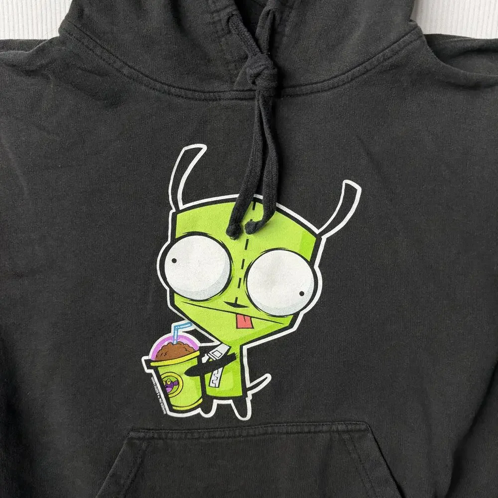 Invader Zim GIR Hoodie Mens Large Black Fleece Pullover Kangaroo Pocket Graphic